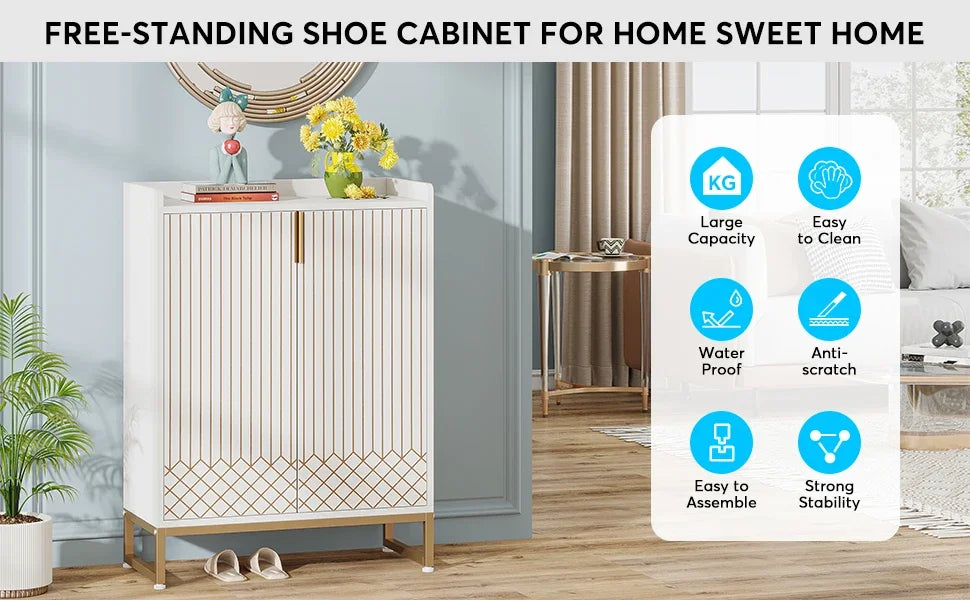Tribesigns 5-Tier Shoe Cabinet With Doors Wood Storage Organizer