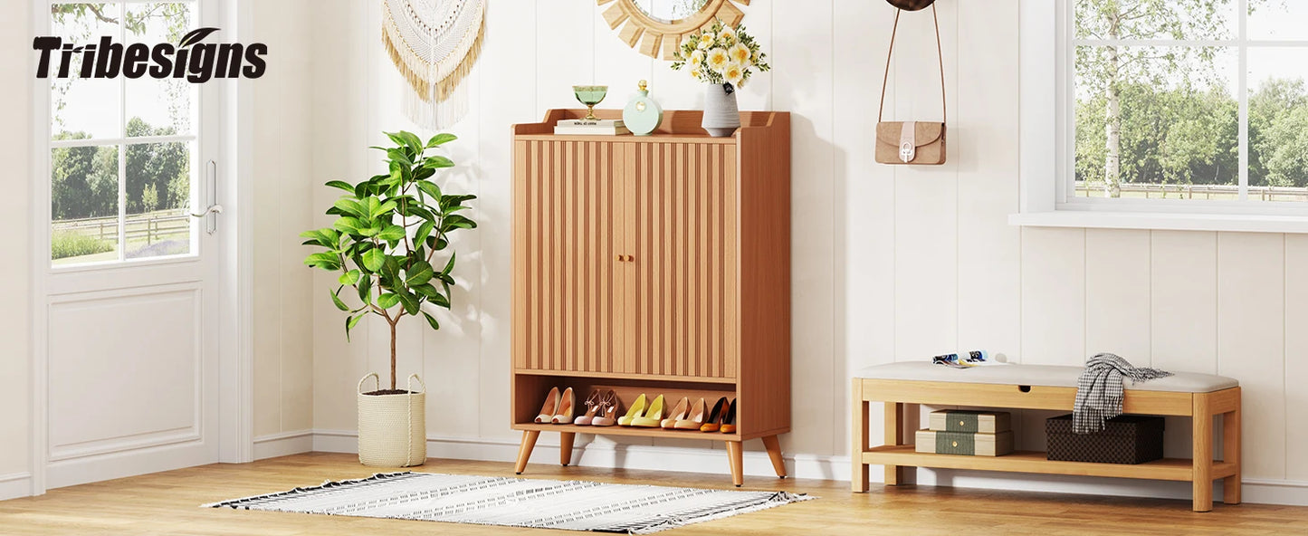 Tribesigns 5-Tier Shoe Cabinet With Doors Wood Storage Organizer