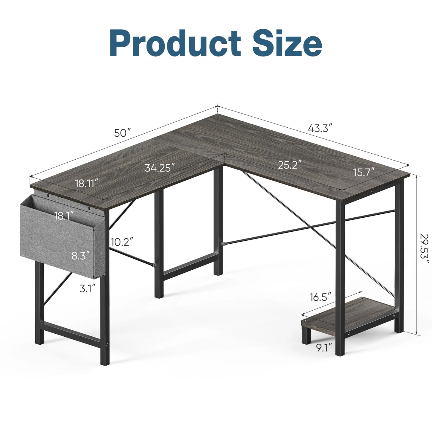 JHK Gaming Corner L Shaped Office Desk With CPU Storage