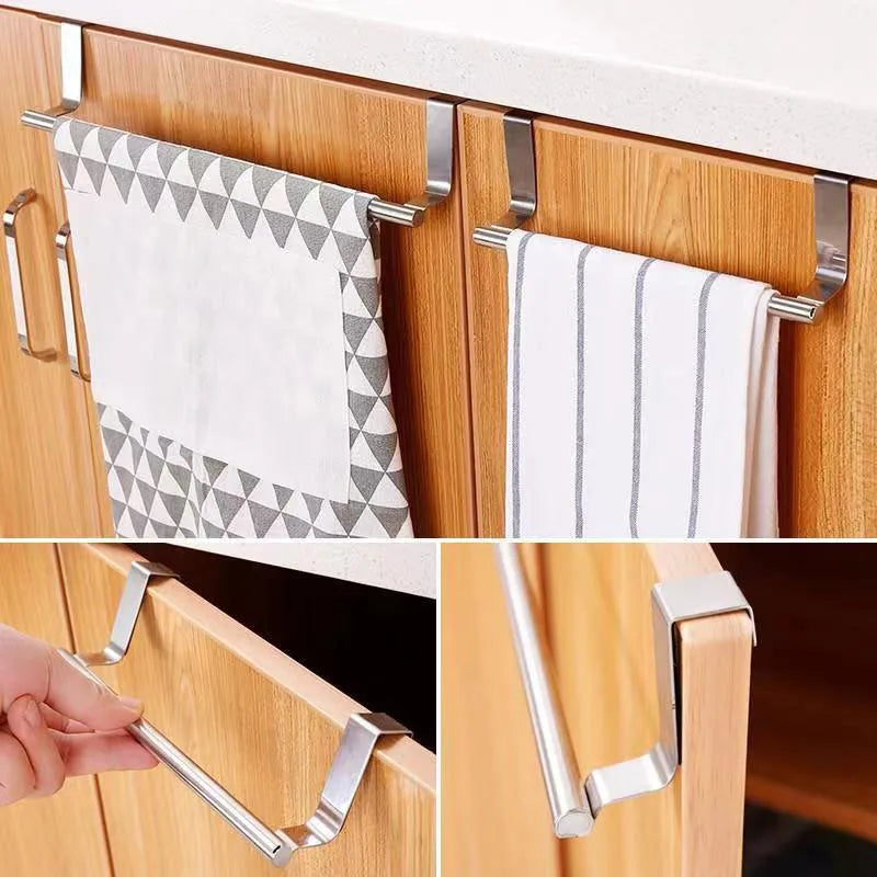 No Drill Hanging Towel Rack For Kitchen Cabinet Door Organizer