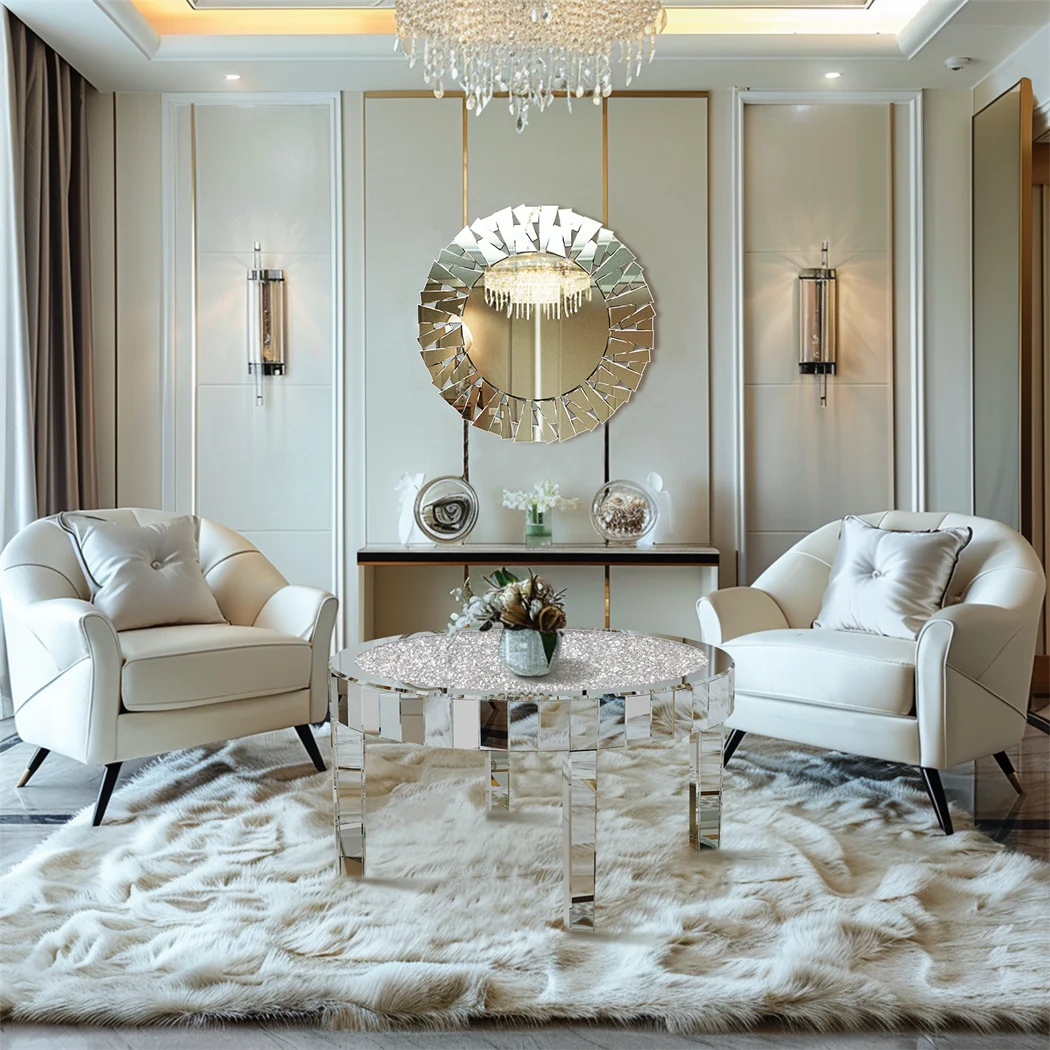 ARTLOGE Mirrored Round Coffee Table for Living Room