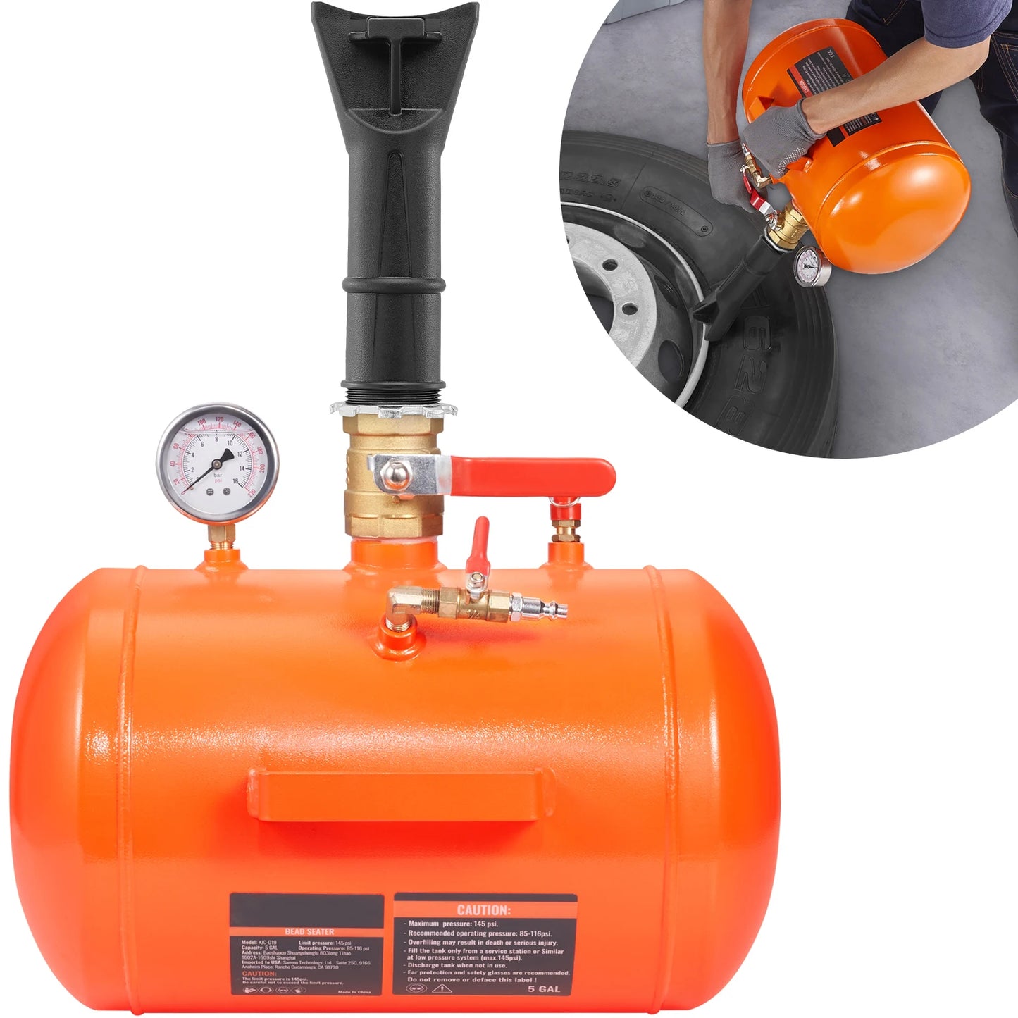 SucceBuy Tire Bead Blaster 5 Gallon Capacity With Pressure Gauge