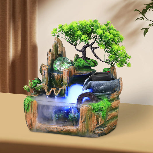 Hign-concerned Rockery Water Fountain With LED Light And Mist Tabletop Decor