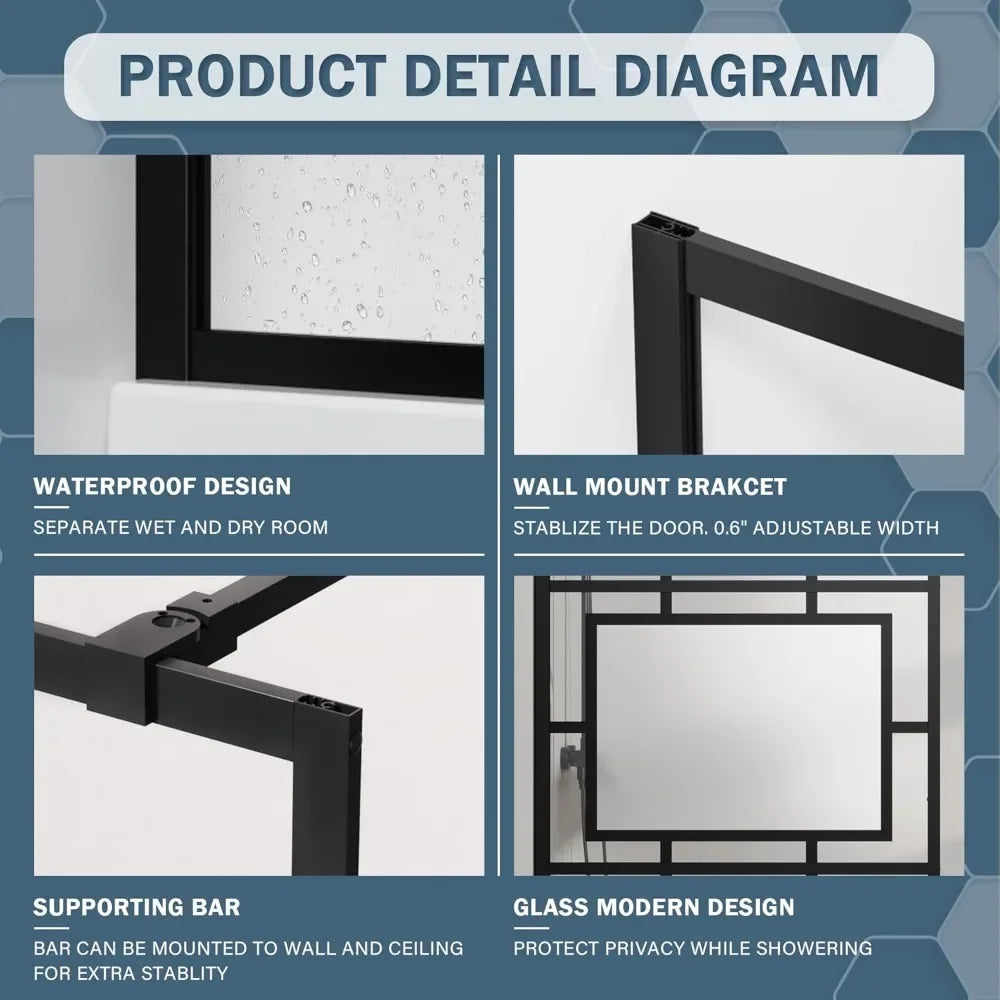 XMSJ Glass Shower Door With Fixed Framed Tempered Glass