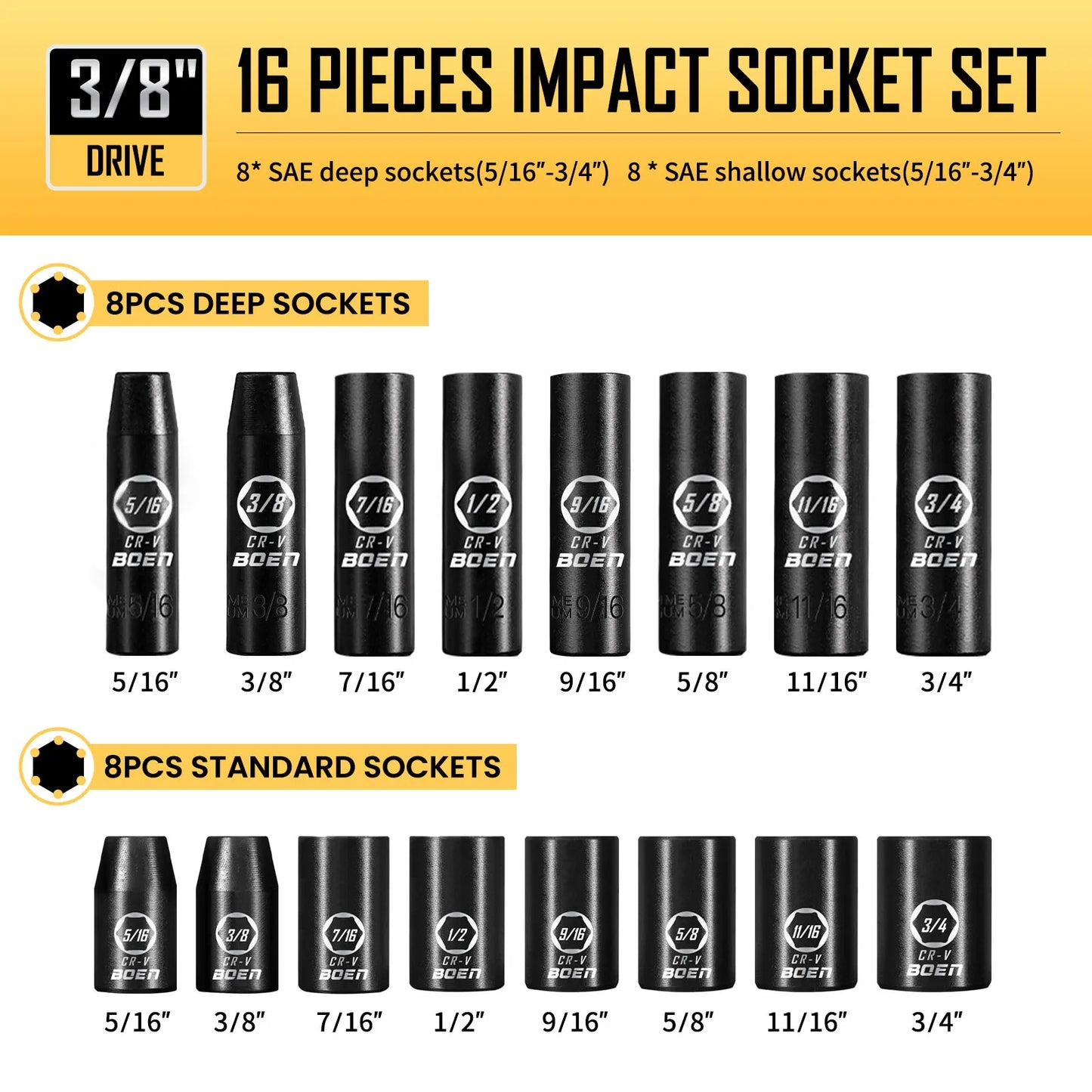 57-Piece Impact Socket Set SAE And Metric With Ratchet Handle