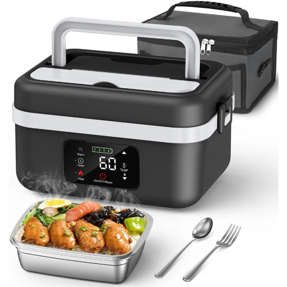 Rechargeable Timer Lunch Box With Automatic Heating And Insulated Bag