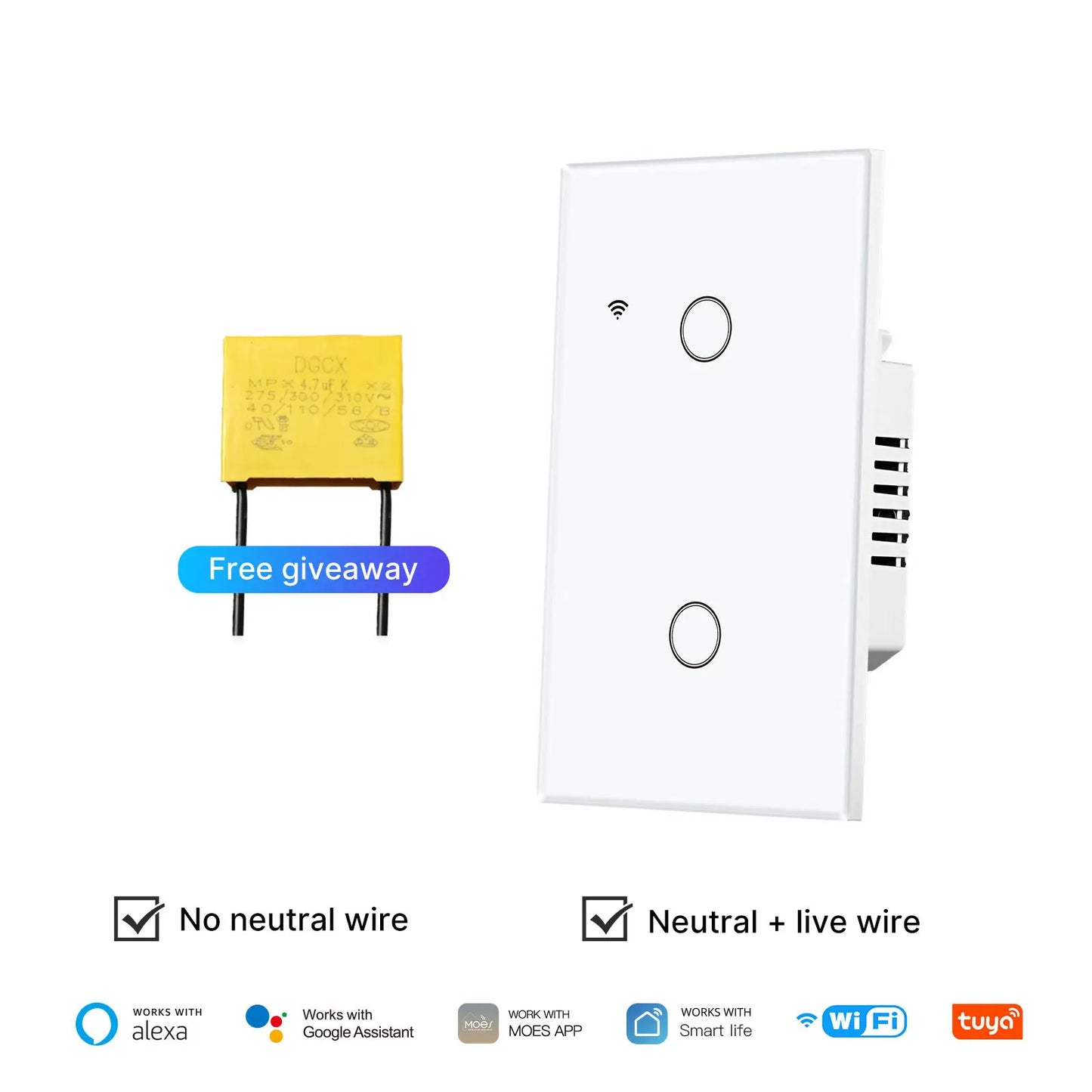 MOES Tuya WiFi Smart Light Switch Glass Touch Alexa
