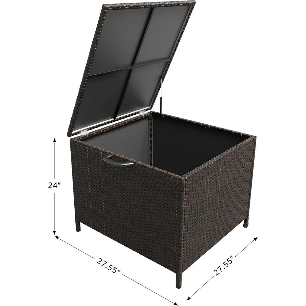 Outdoor Patio Deck Box Storage Wicker Rattan With Lid Weatherproof