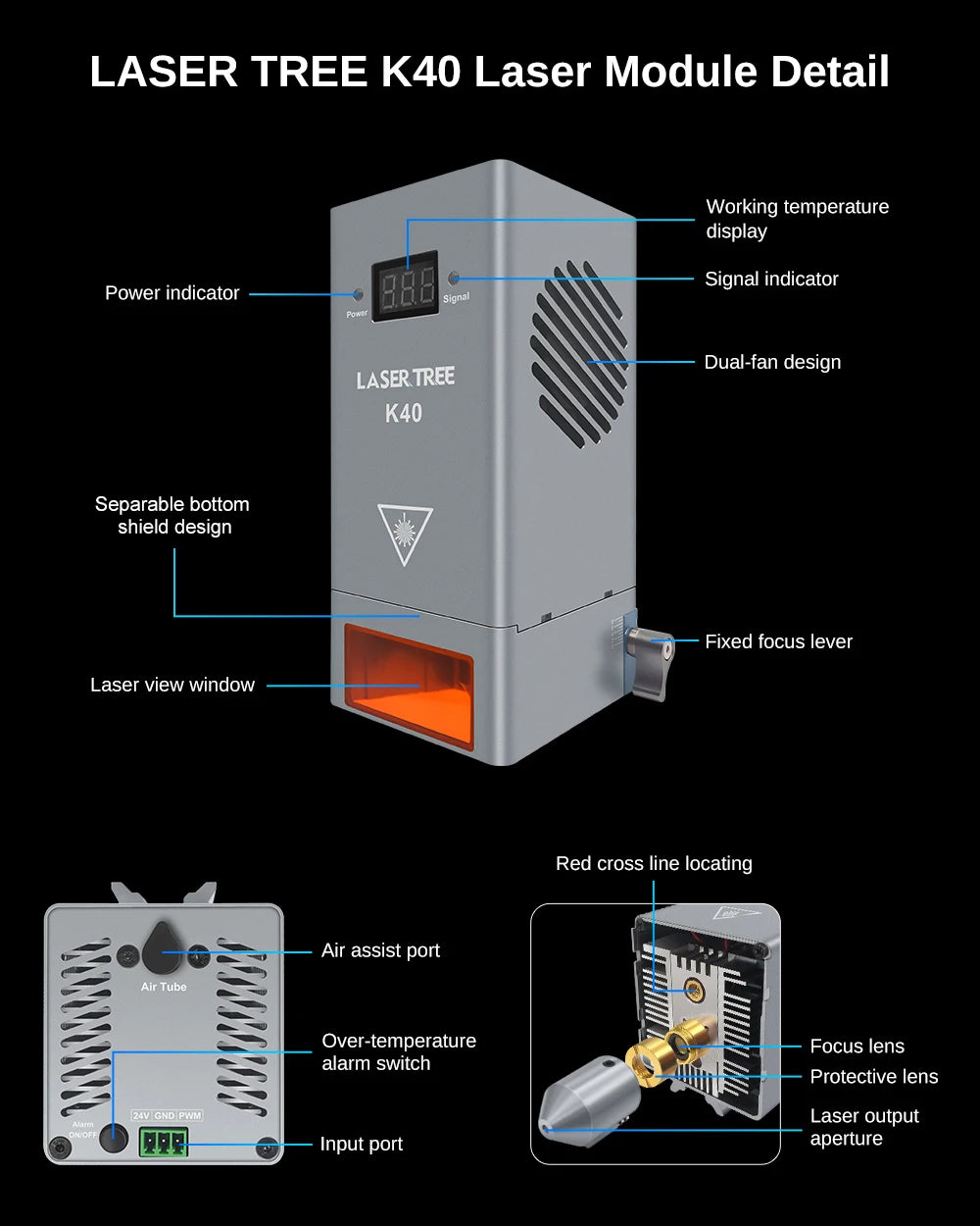 Laser Tree 40W Laser Module With Air Assist For Engravers
