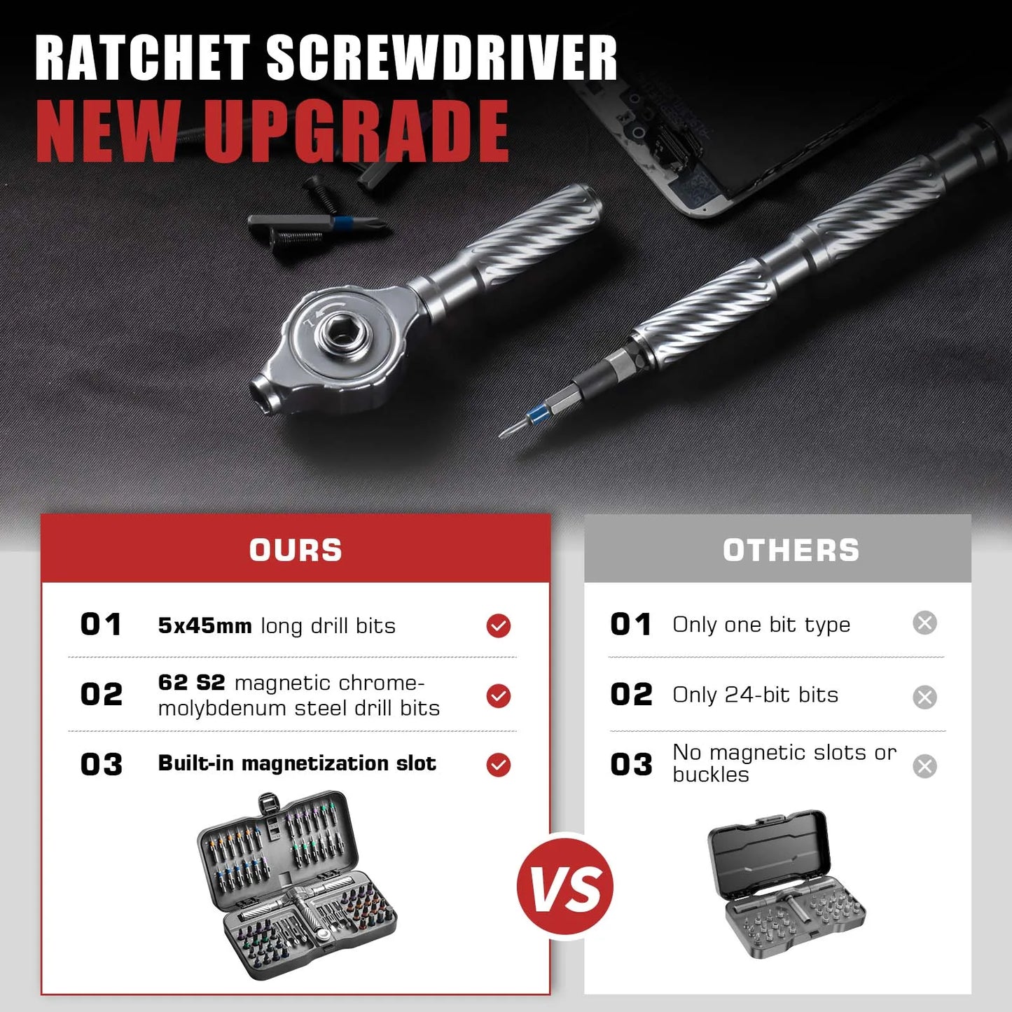 VMAN 66in1 Multifunction Ratchet Screwdriver Set with Magnetic Bits