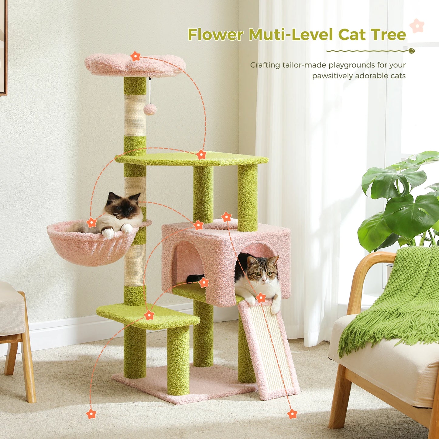 PAWZ Road Flower Cat Tree Multi Level Cat Tower With Sisal Scratching Posts