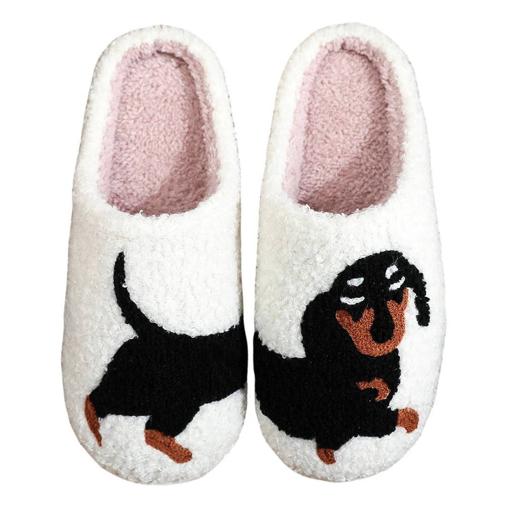 Shunmaii Plush Dachshund Slippers Women Indoor Cozy Warm