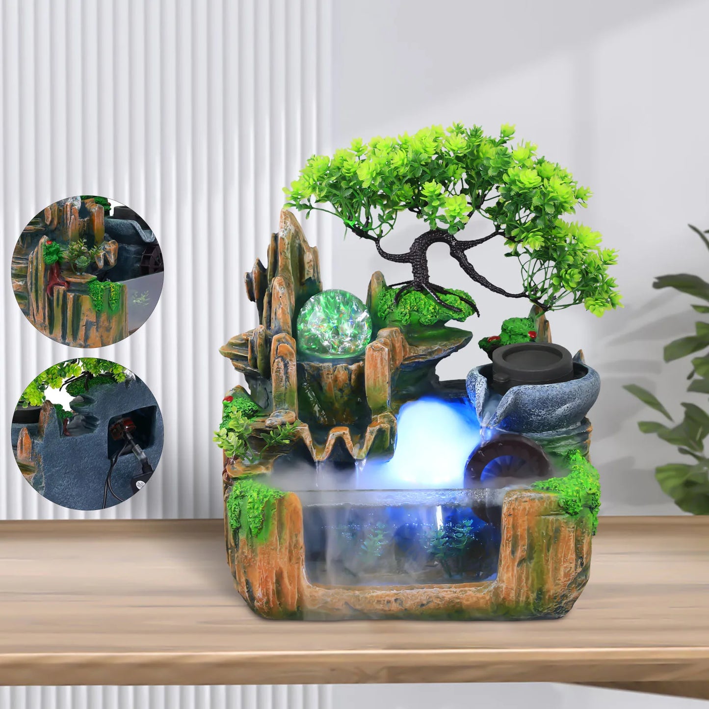 Hign-concerned Rockery Water Fountain With LED Light And Mist Tabletop Decor
