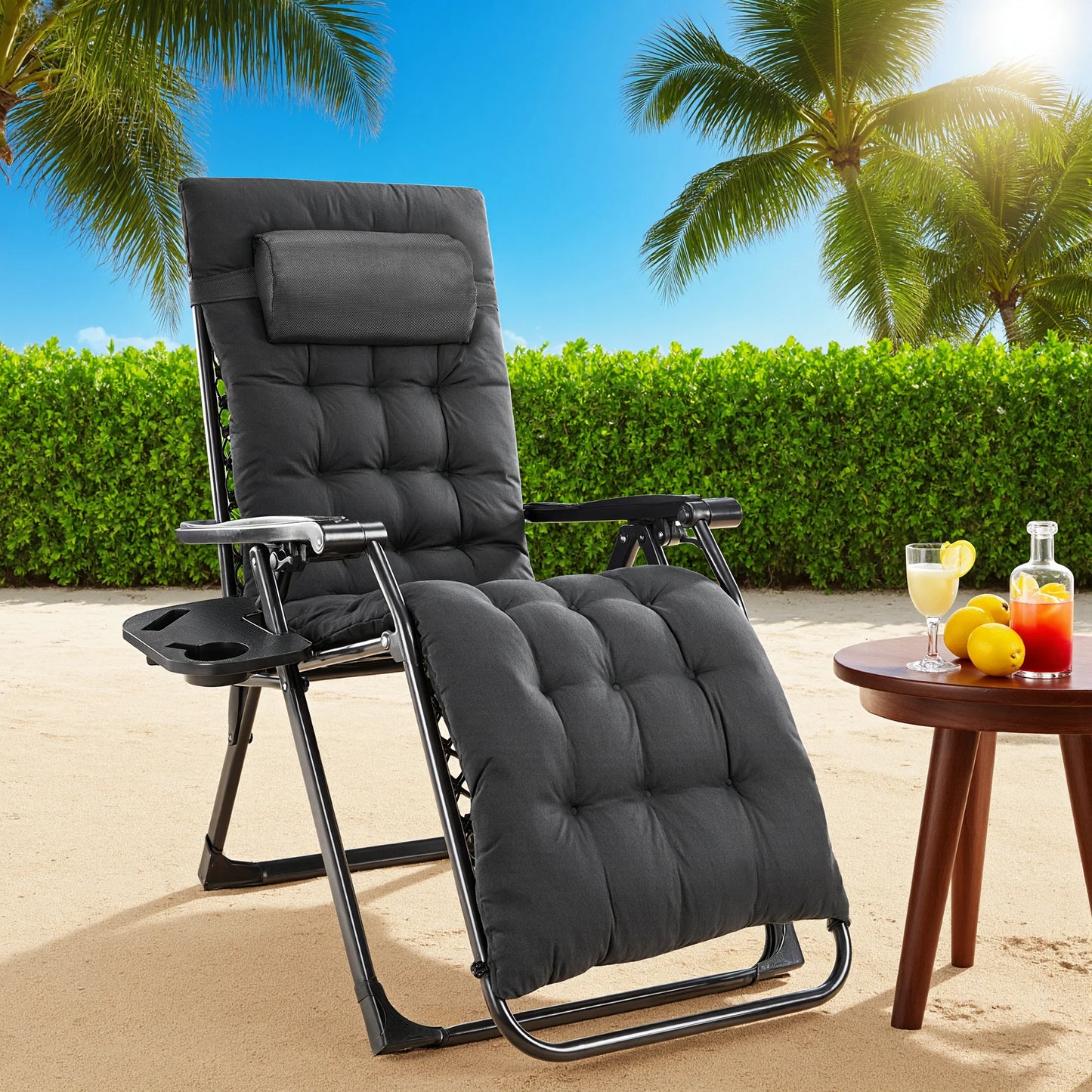 JHK Zero Gravity Recliner Patio Lounge Chair With Cup Holder