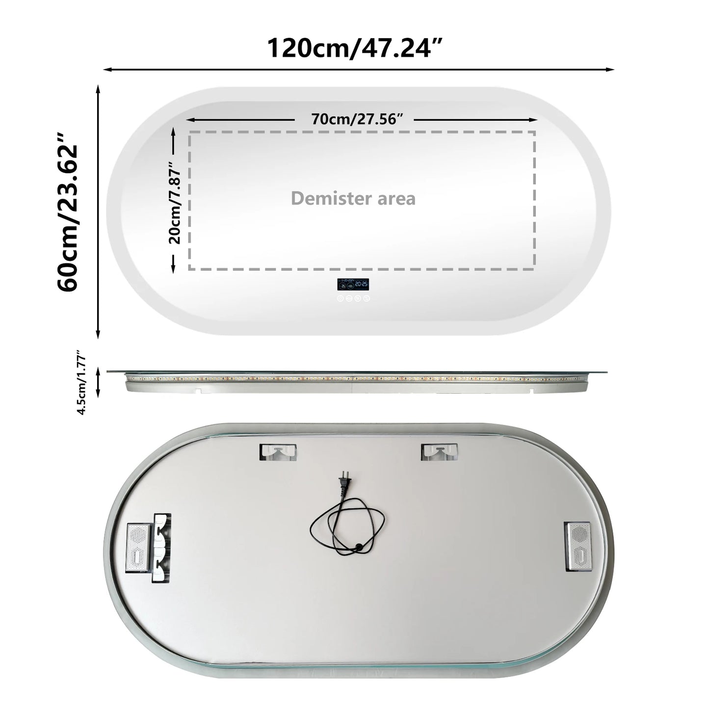 LUVODICRI LED Lighted Bluetooth Bathroom Mirror Backlit With Anti Fog