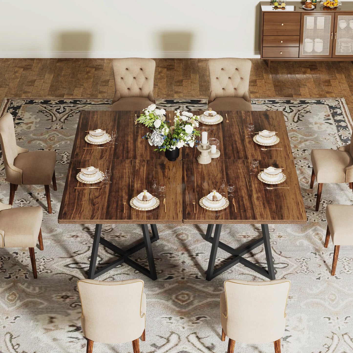Tribesigns Square Dining Table for 4, 31.5" Industrial Dinner Table with Metal Base, Wood Kitchen Table for Dining Room