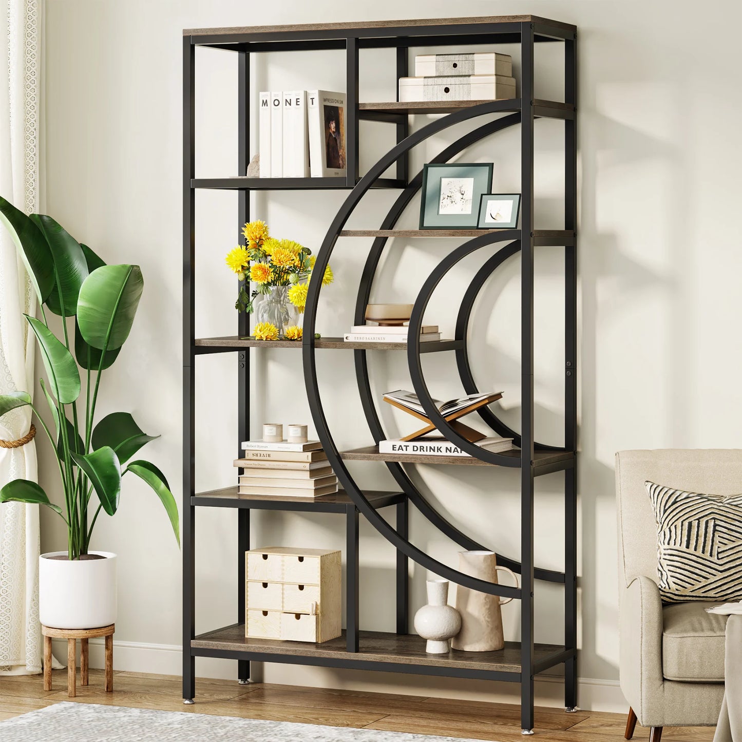 Tribesigns 5 Tier Industrial Bookshelf Etagere Freestanding Bookcase
