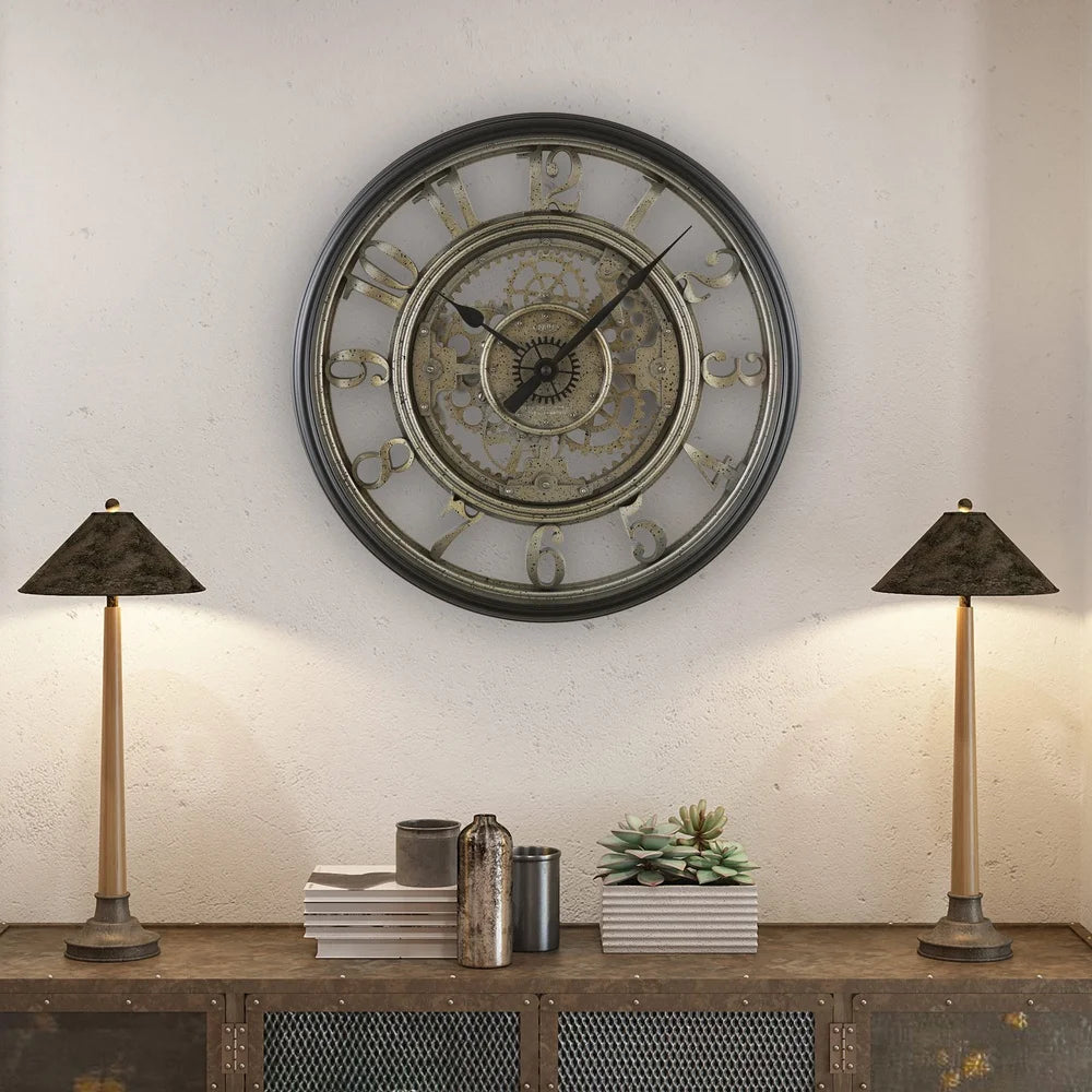 XMSJ Indoor Rustic Metal Arabic Analog Wall Clock With Gears