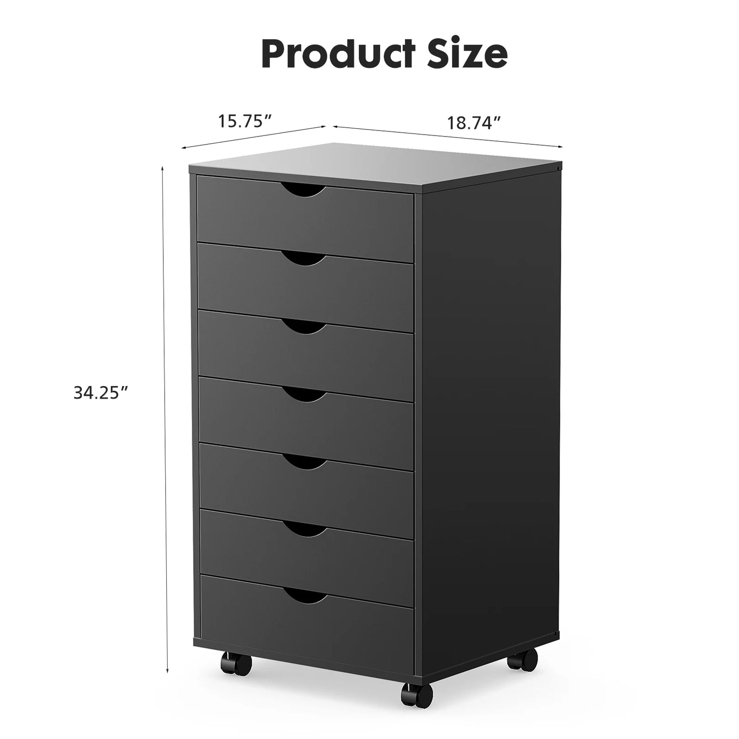 JHK Wooden 7 Drawer Chest Nightstand Storage Cabinet On Wheels