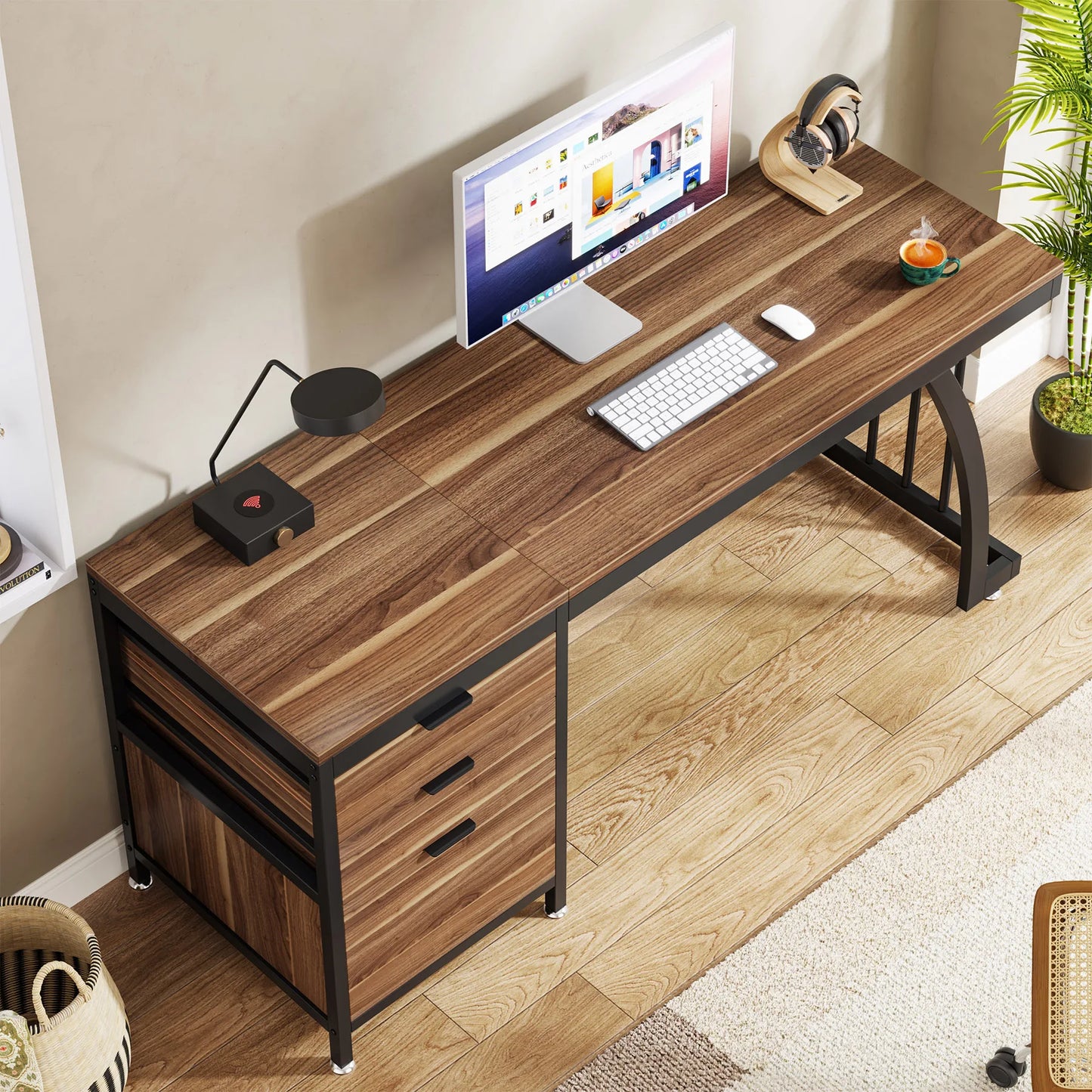 Tribesigns Industrial Computer Desk With 3 Drawers And Reversible Setup