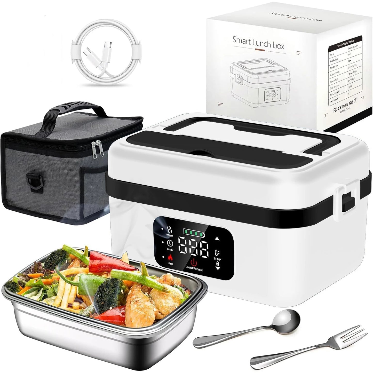 Rechargeable Timer Lunch Box With Automatic Heating And Insulated Bag