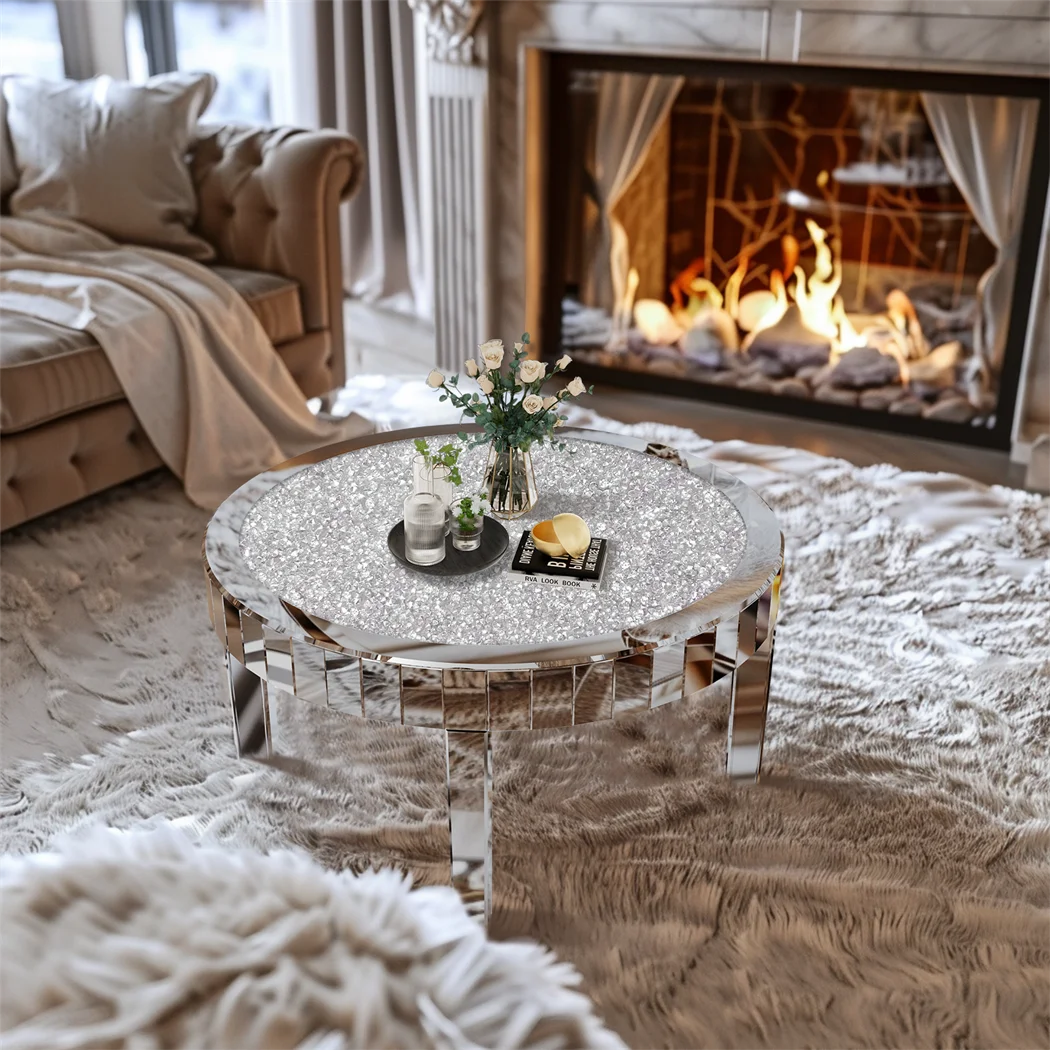 ARTLOGE Mirrored Round Coffee Table for Living Room