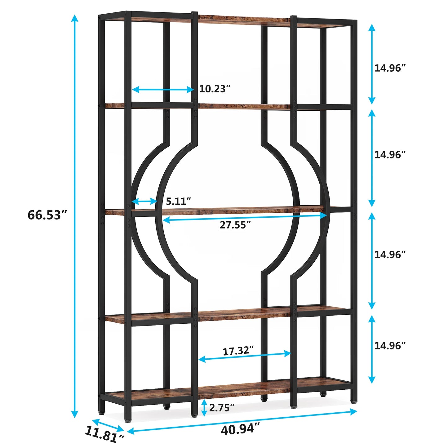 Tribesigns 5 Tier Industrial Bookshelf Etagere Freestanding Bookcase