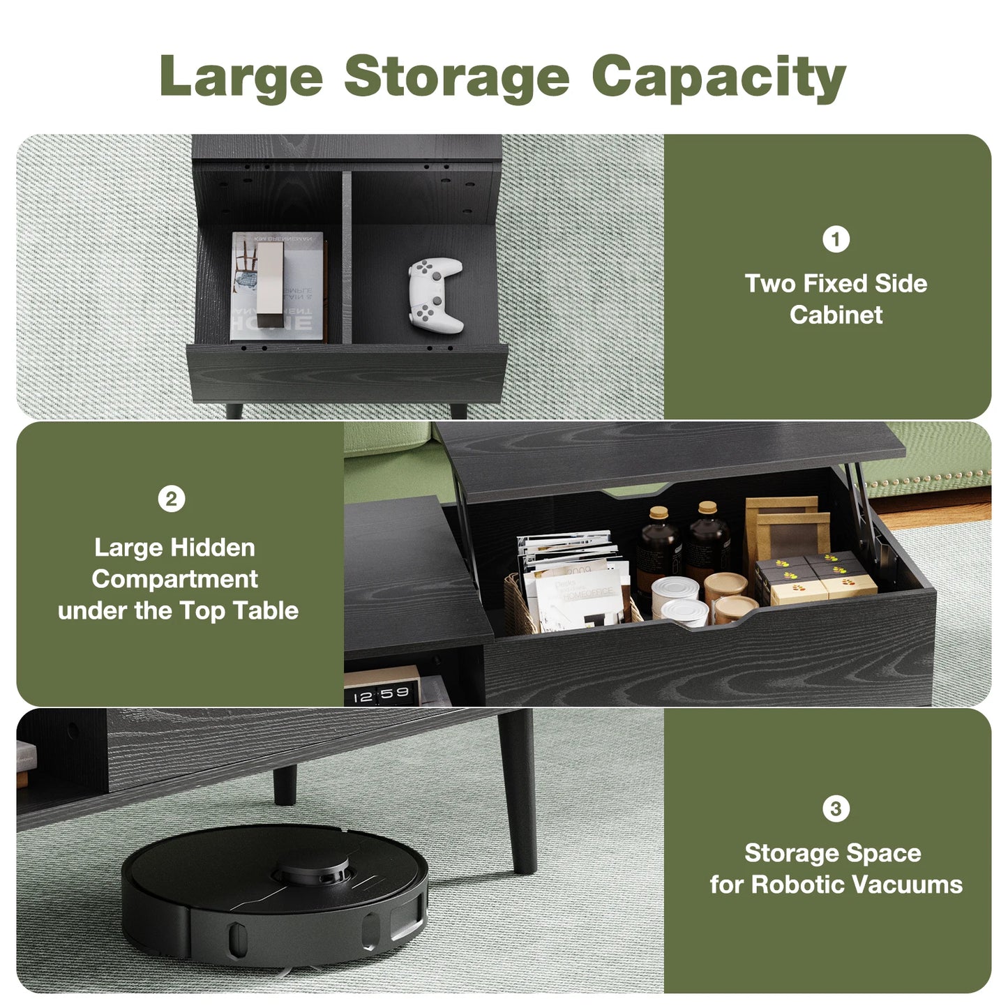 JHK Lift Top Coffee Table With Storage For Living Room