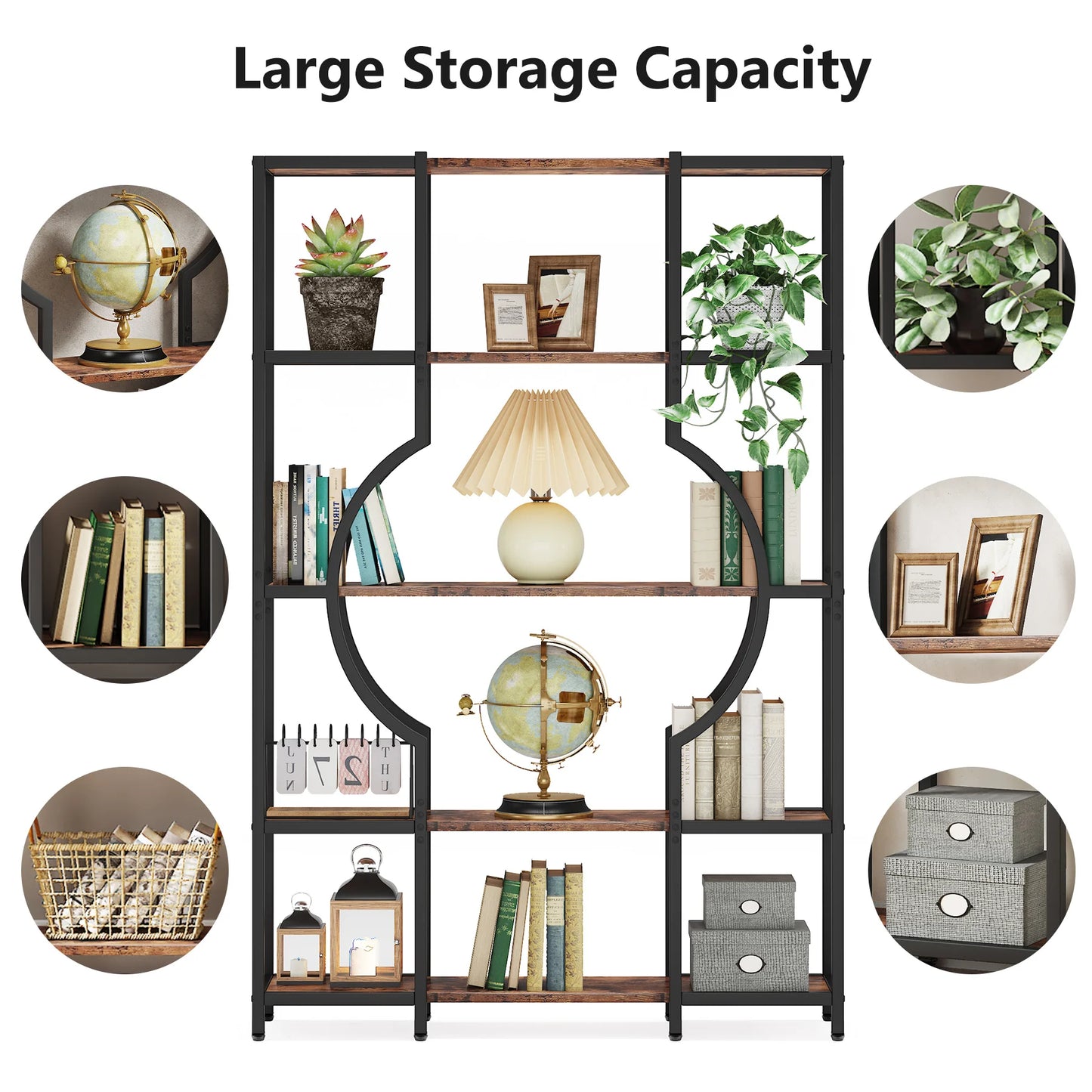 Tribesigns 5 Tier Industrial Bookshelf Etagere Freestanding Bookcase