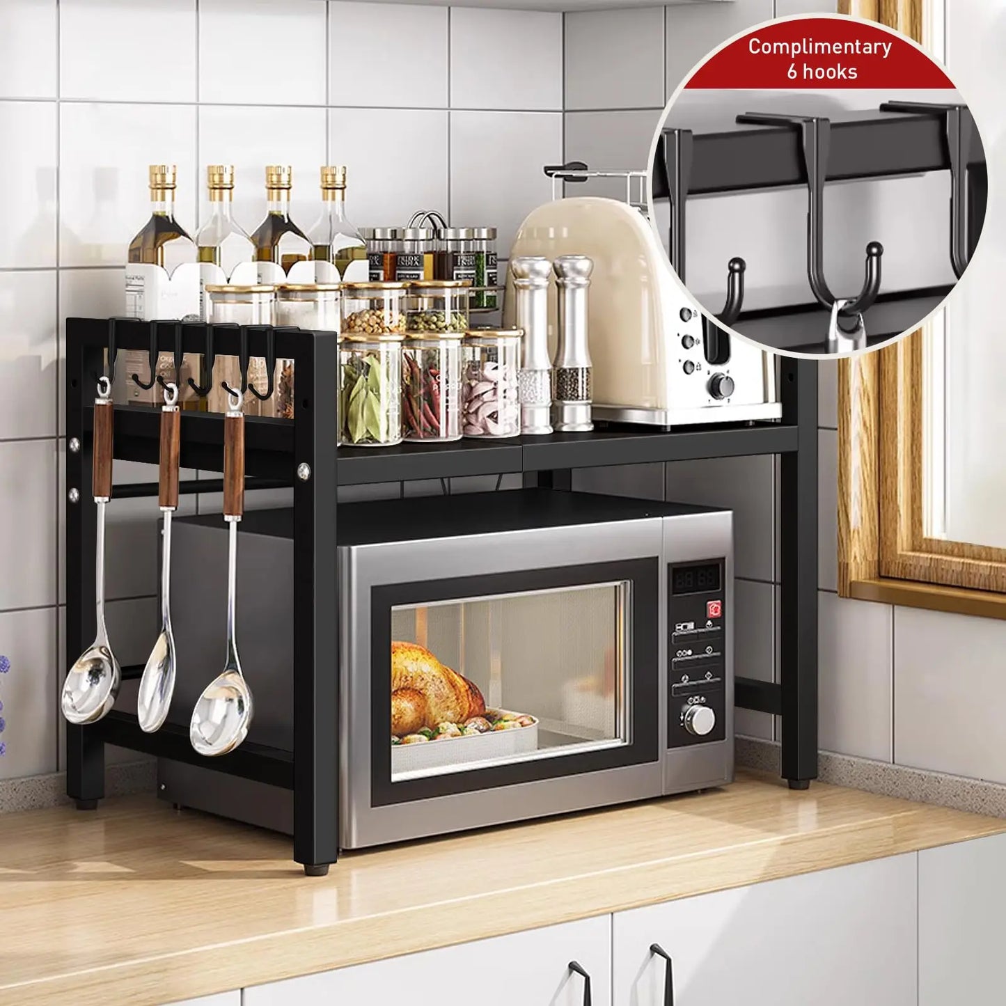 Expandable Microwave Shelf Organizer Rustproof Countertop Storage