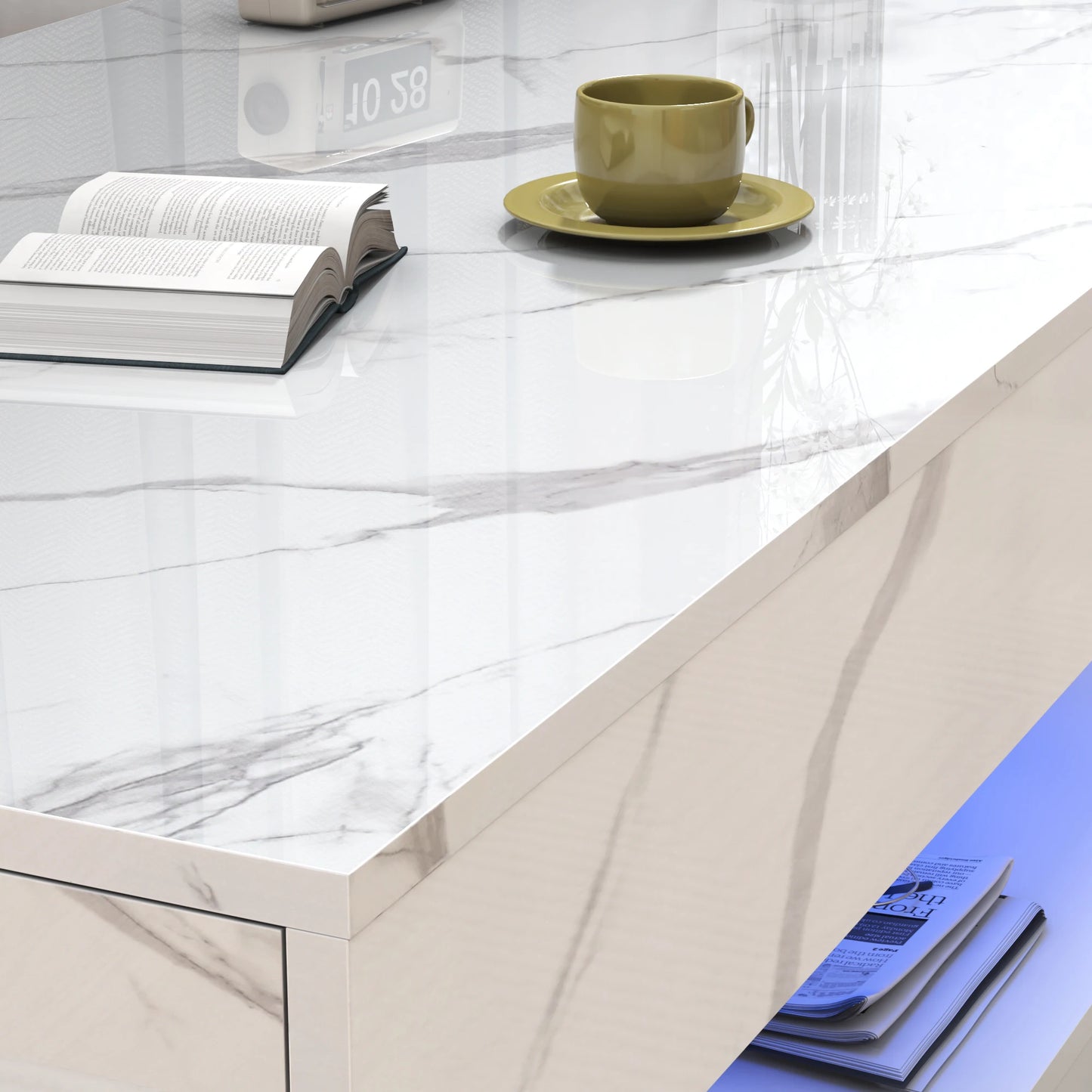 QiaoShiRen Modern LED Coffee Table With Double Drawers