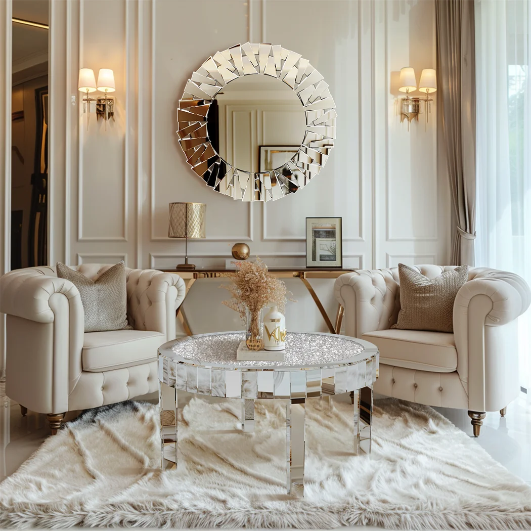 ARTLOGE Mirrored Round Coffee Table for Living Room