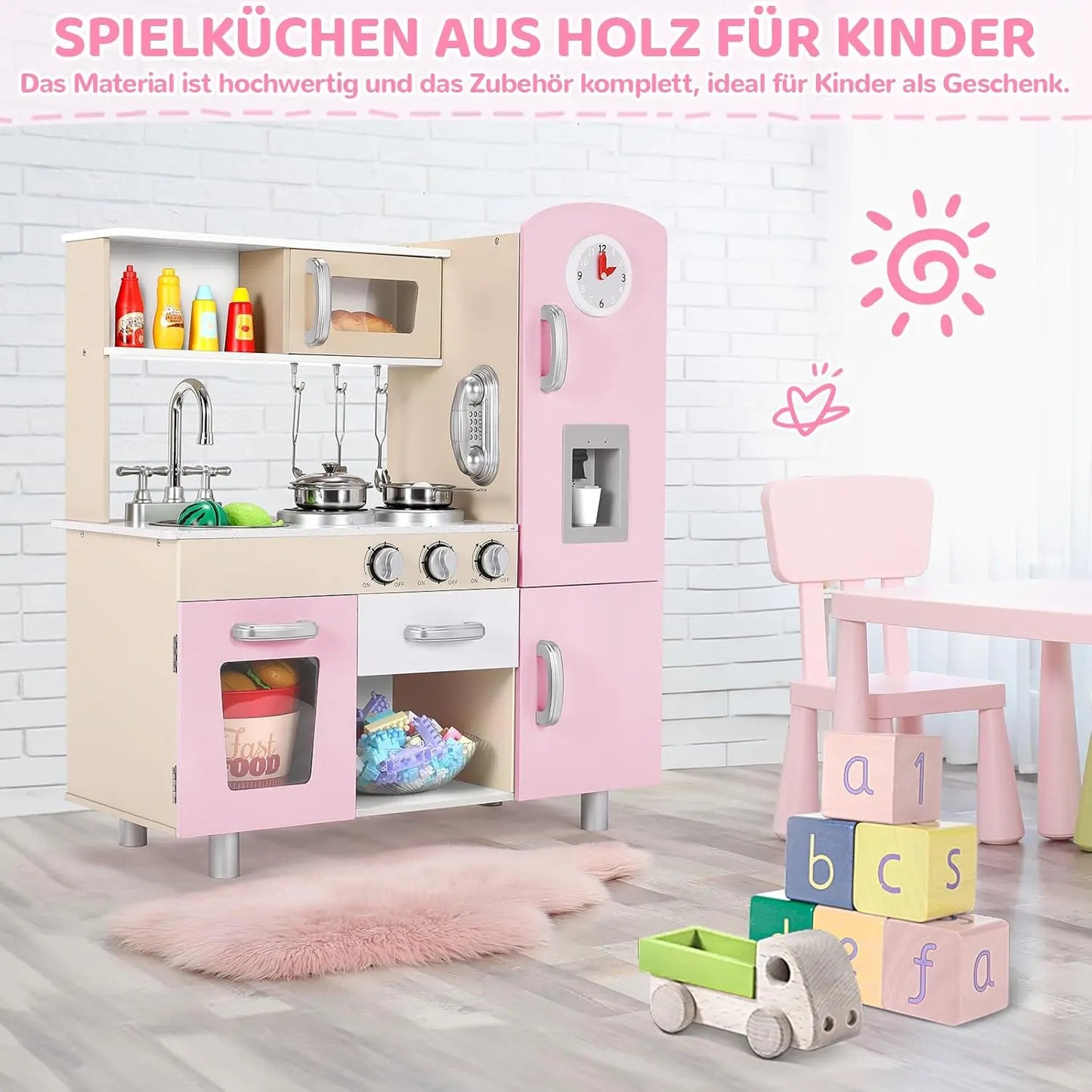 Wooden Pretend Play Kitchen Set With Lights And Sounds