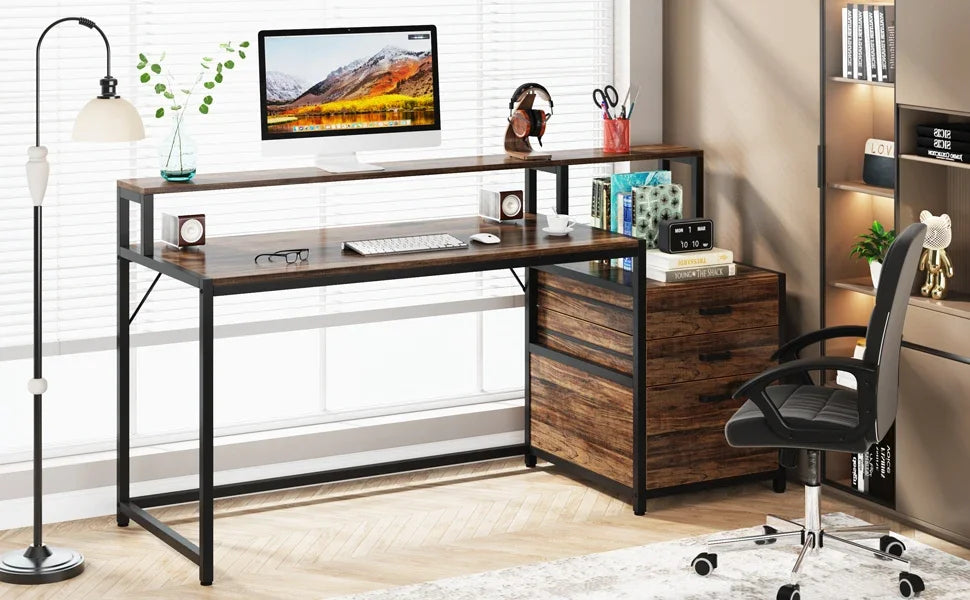 Tribesigns Computer Desk With File Drawer And Monitor Stand