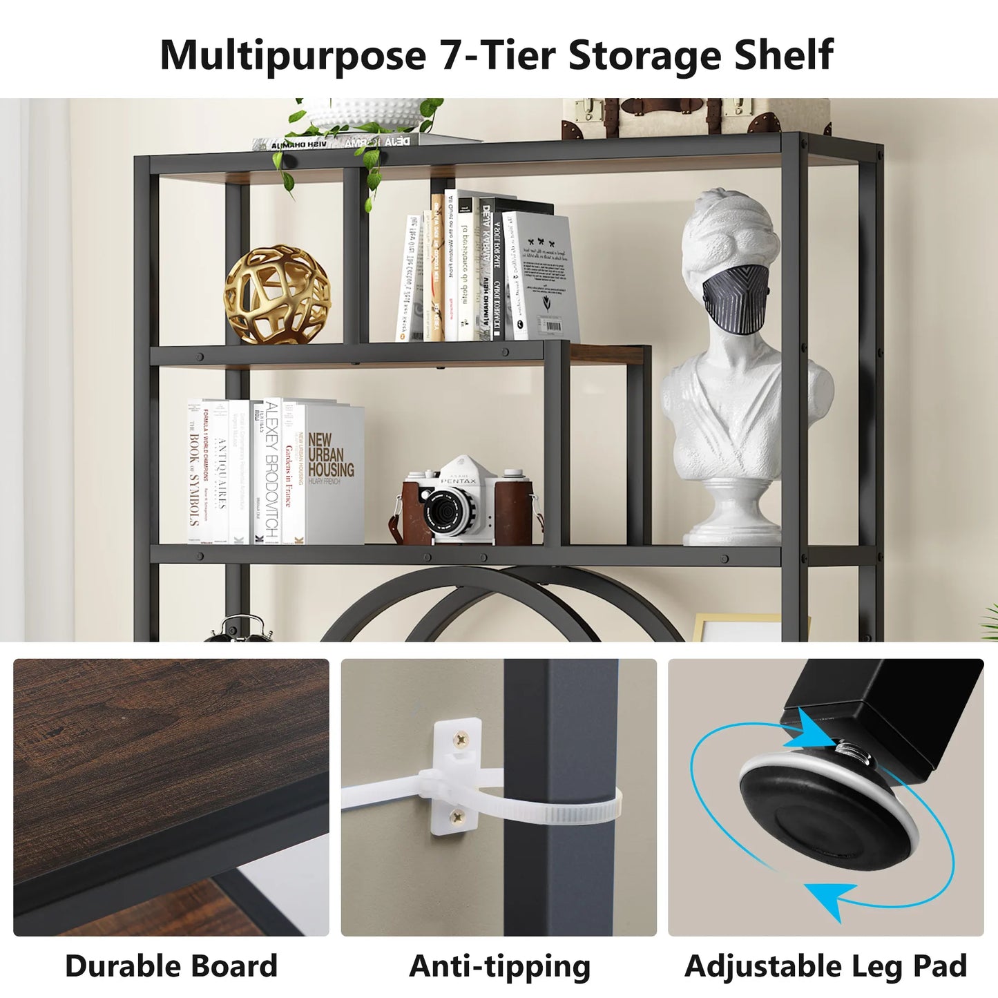 Tribesigns 5 Tier Industrial Bookshelf Etagere Freestanding Bookcase