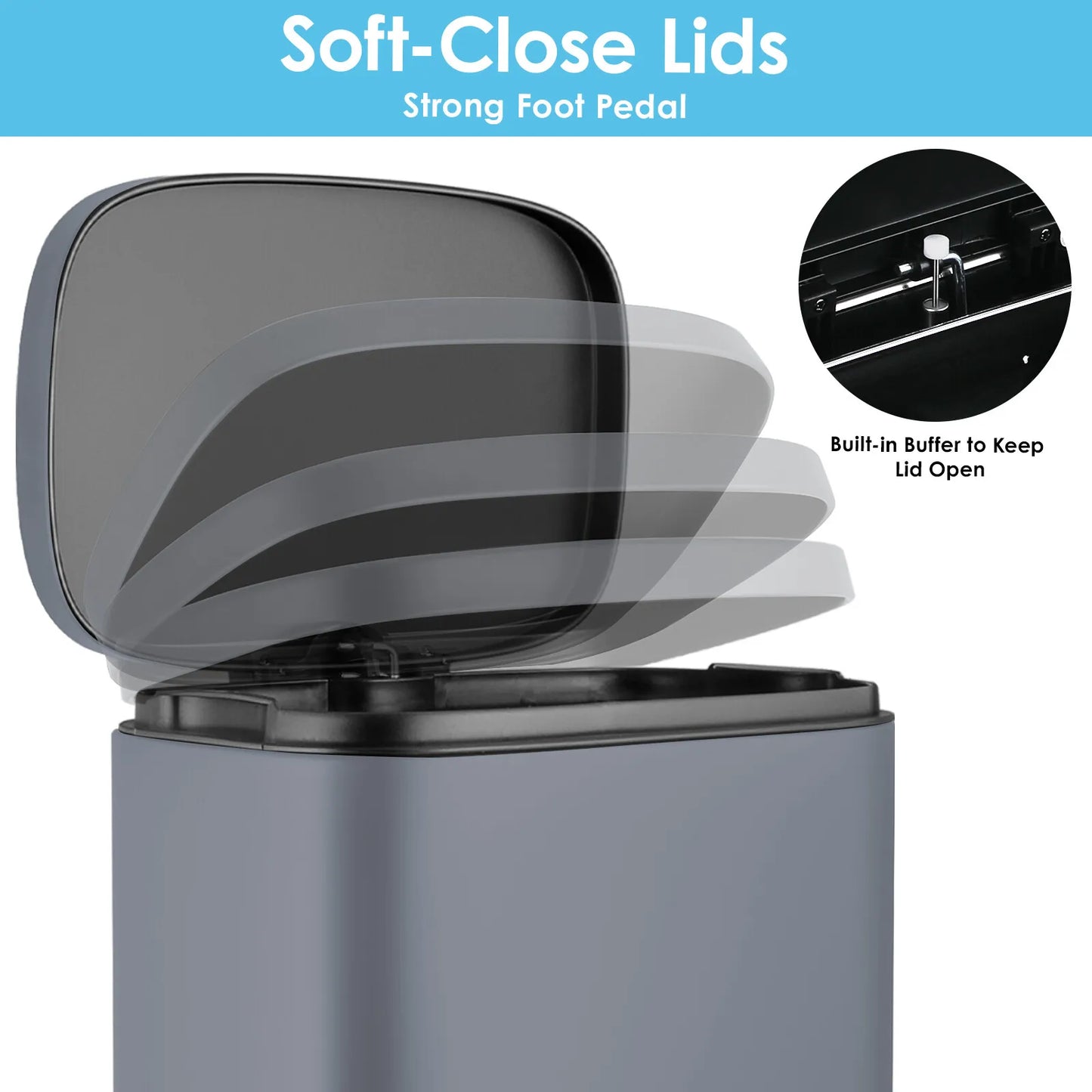 Rectangular Trash Can With Soft Close Pedal Stainless Steel