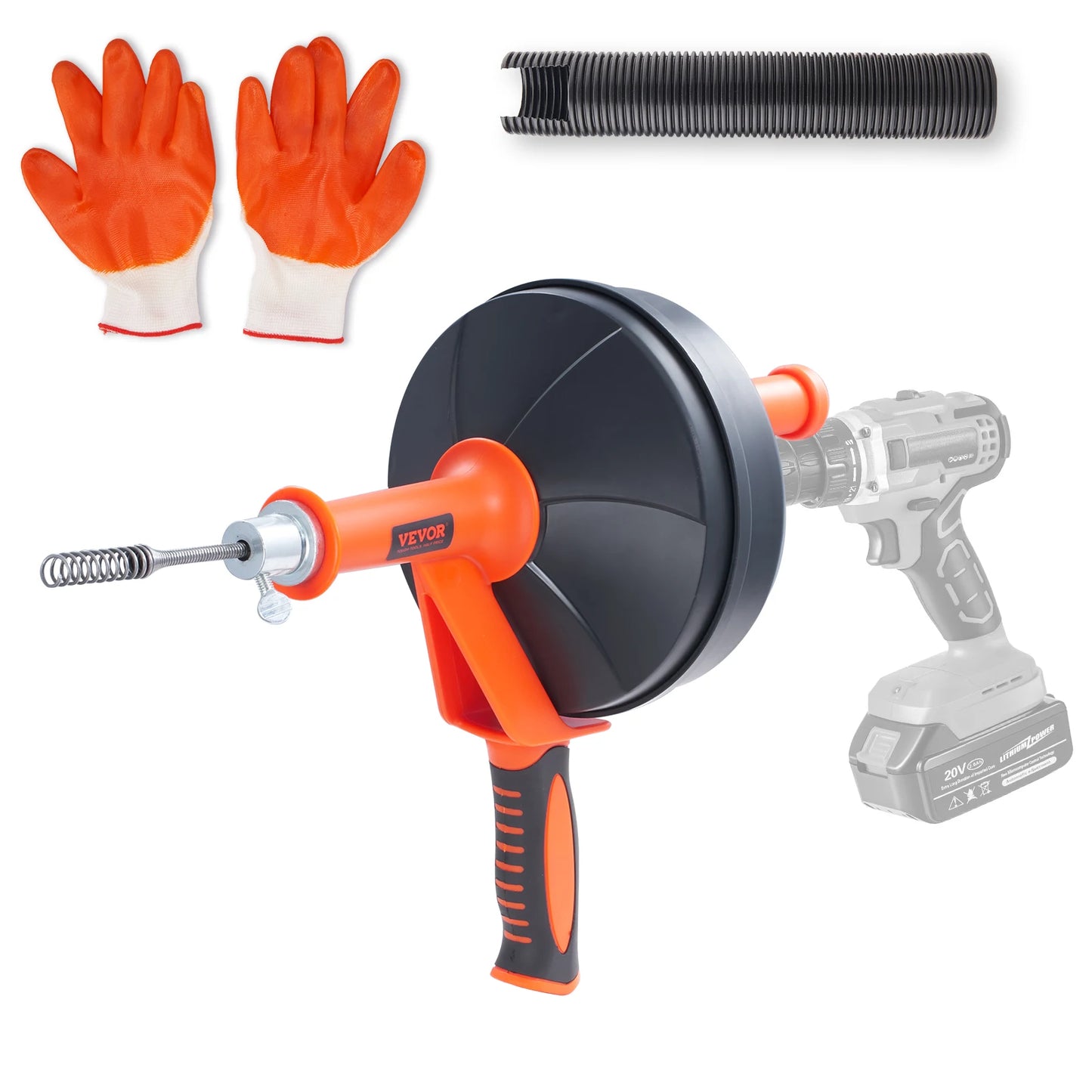 Drain Auger Manual Feeding Plumbing Snake With Drill Attachment