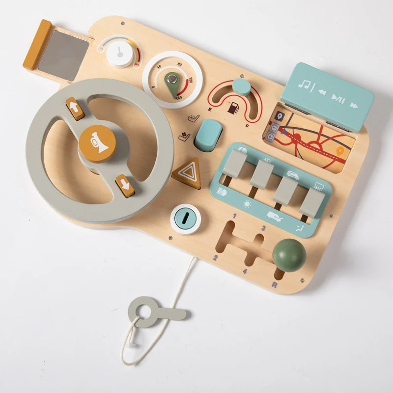 Montessori Baby Wooden Car Steering Wheel Activity Busy Board Education