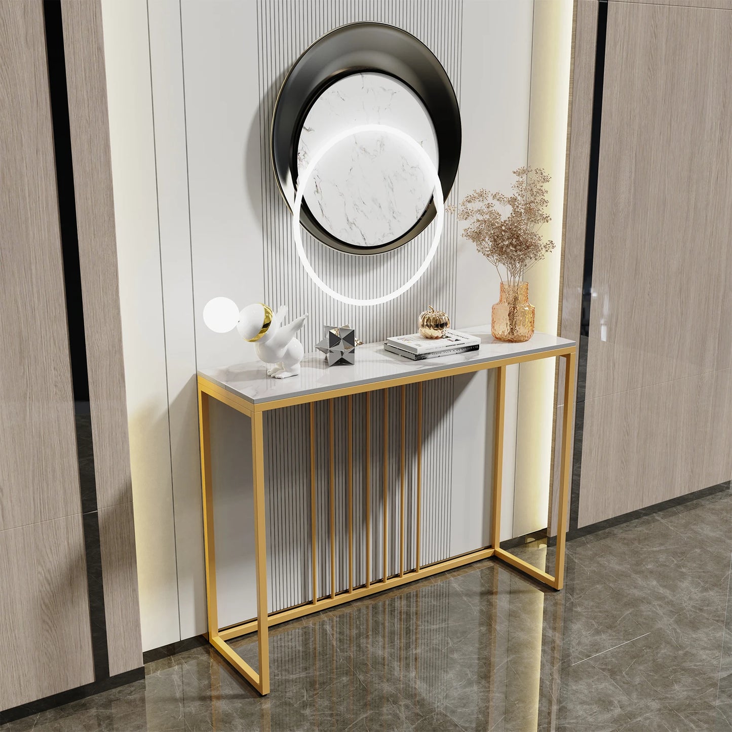 BINGOPAW Minimalist Marble Console Table With Metal Frame