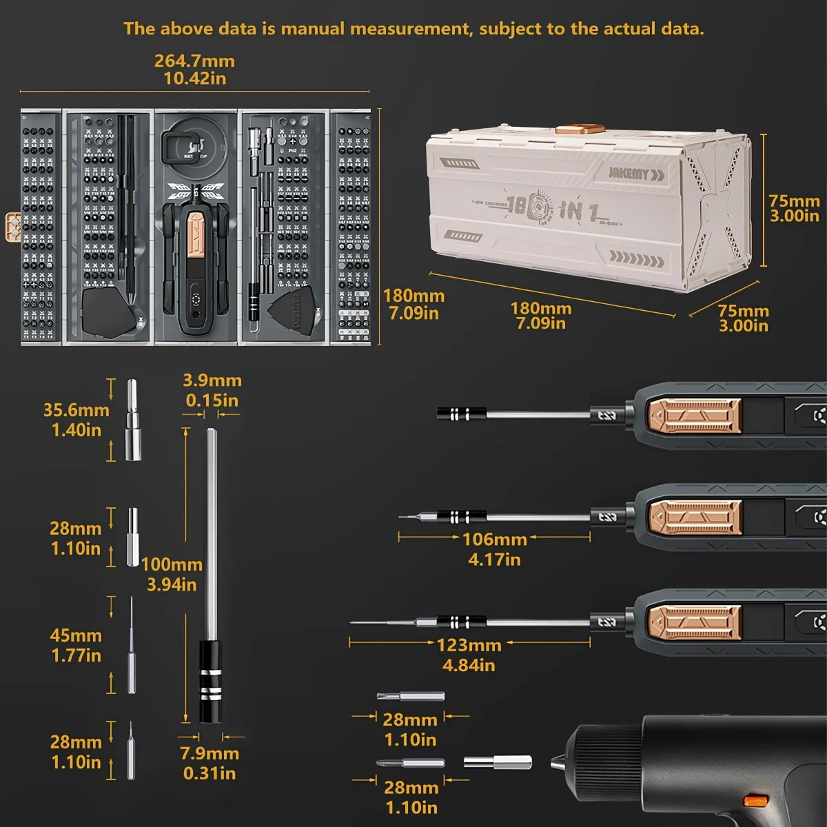 JAKEMY 180 In 1 Precision Screwdriver Set Magnetic Bits Repair