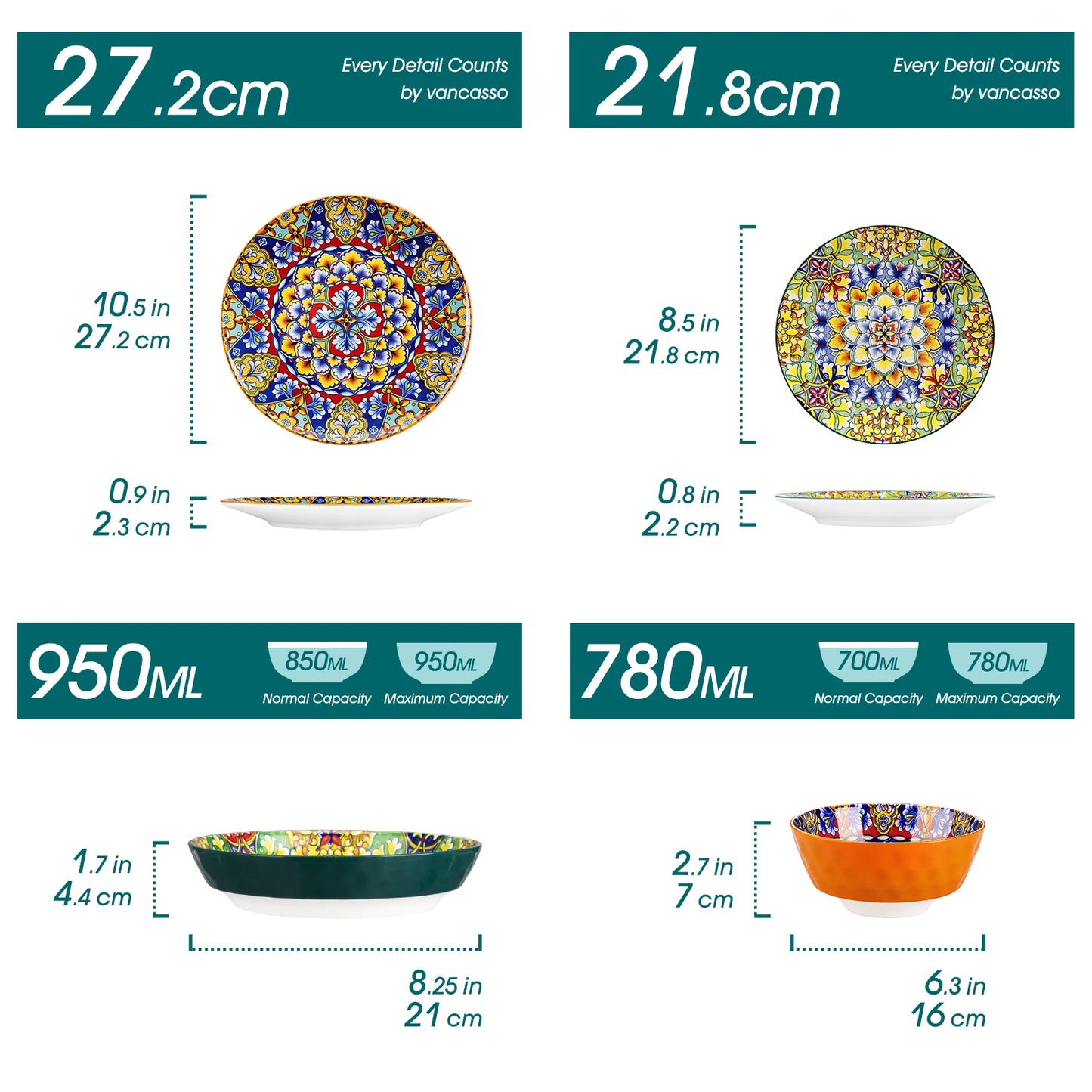 MALACASA Ceramic Dinnerware Set Bohemian Style Tableware for Six