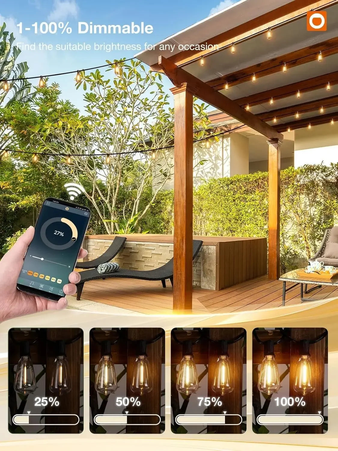 MIMIRGB LED Outdoor String Lights Waterproof Dimmable