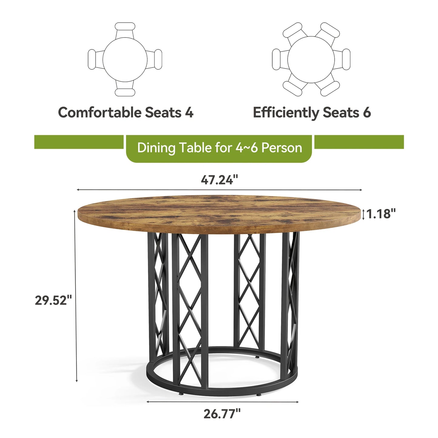 Tribesigns Round Dining Table For 4 To 6 People Farmhouse