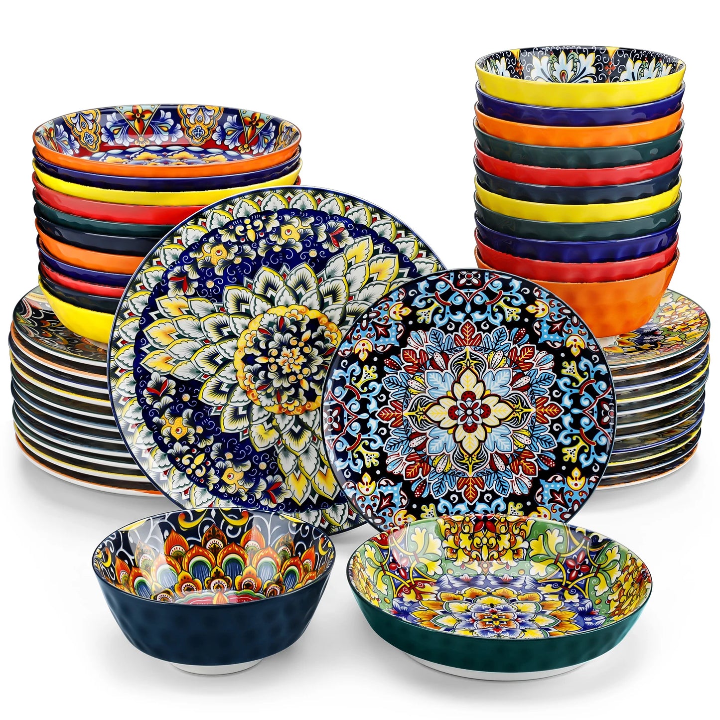 MALACASA Ceramic Dinnerware Set Bohemian Style Tableware for Six