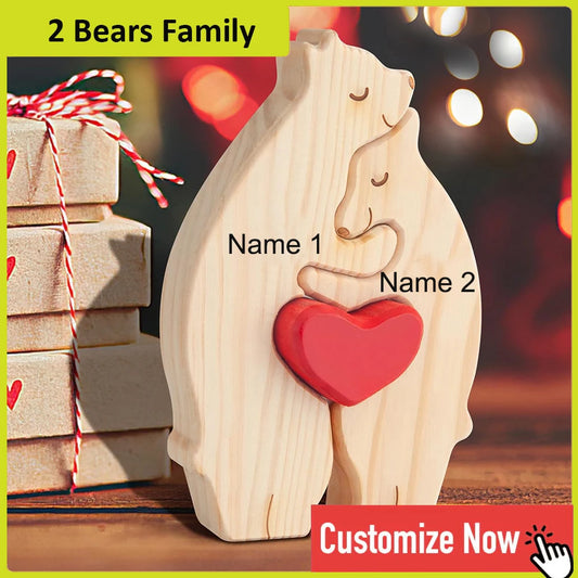 Personalized Wooden Bear Family Puzzle With Custom Name Engraving