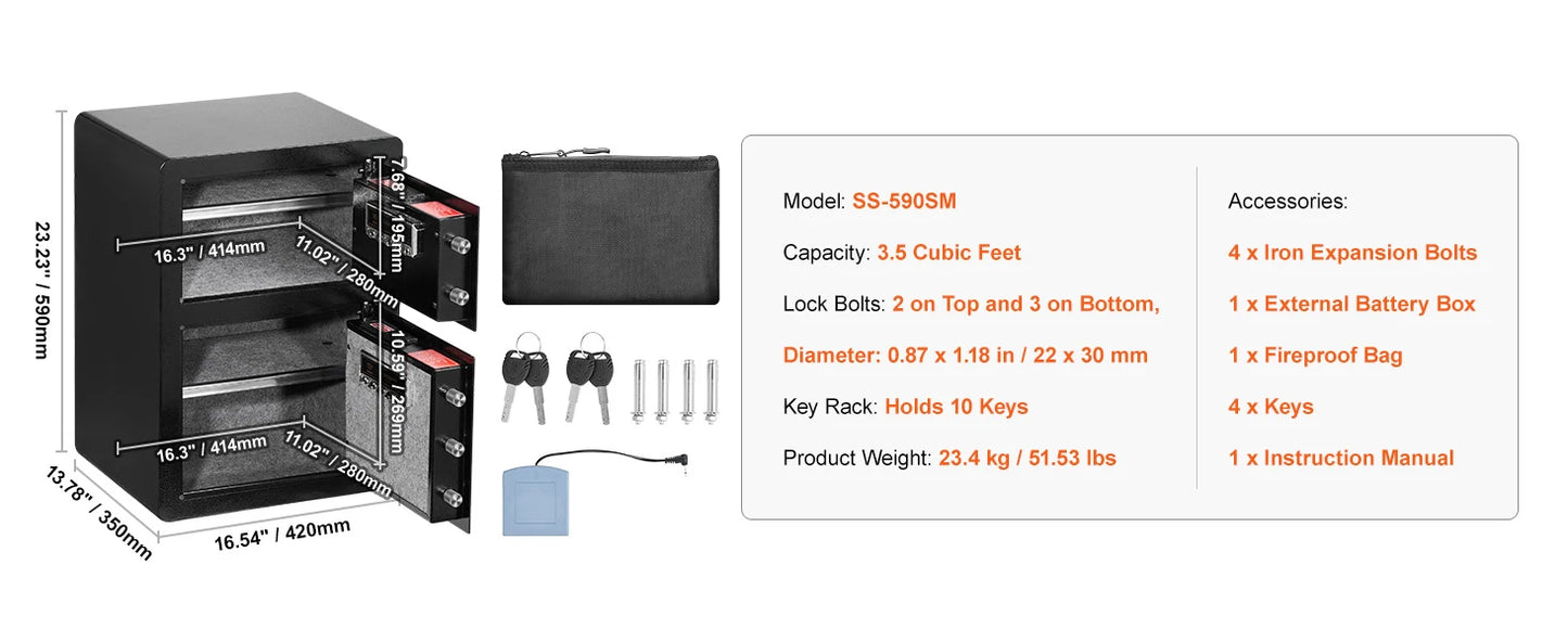 SucceBuy Safe Box with Key Lock Password and Fingerprint Access