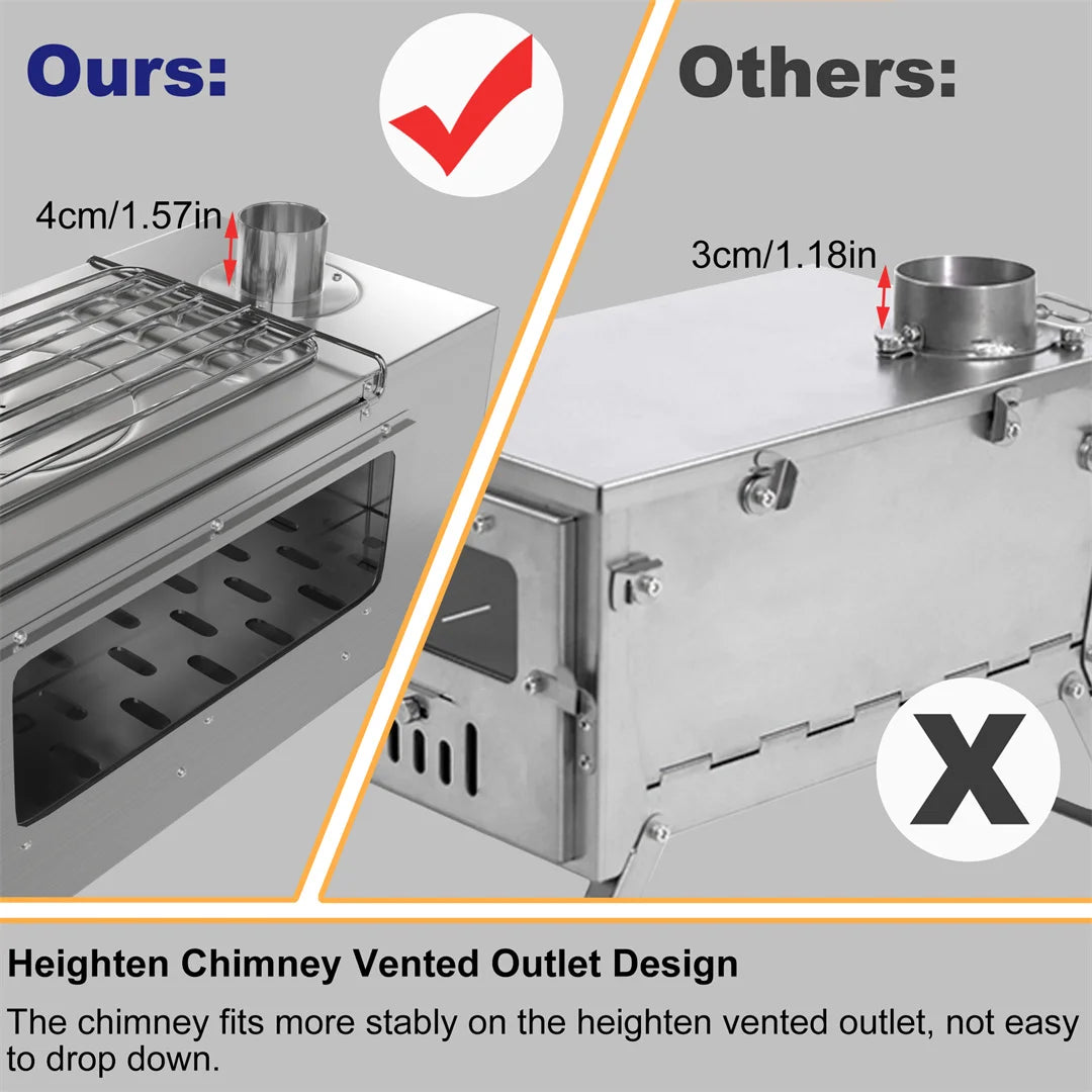 Portable Wood Burning Stove With Stainless Chimney Pipes Outdoor Cooking