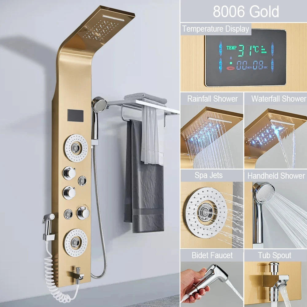 MYQualife Shower Panel LED Light Bath Column With Waterfall Jets