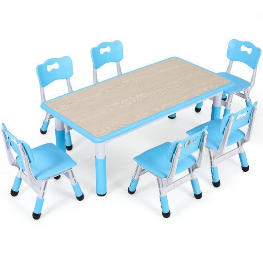 Rectangular Kids Table With 6 Chairs Set Height Adjustable