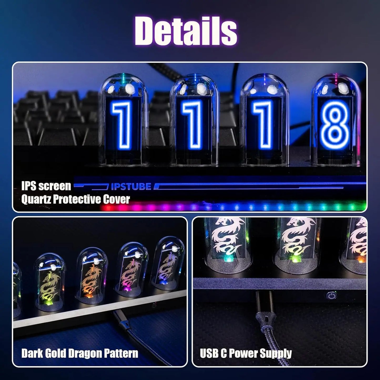 Aiopp Night Light Nixie Tube Clock Kit With 3 Light Modes